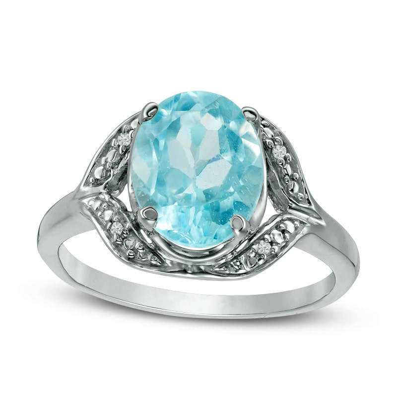 Image of ID 1 Oval Blue Topaz and Natural Diamond Accent Ring in Sterling Silver
