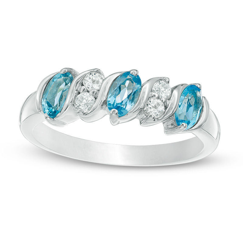 Image of ID 1 Oval Blue Topaz and White Topaz Five Stone Ring in Sterling Silver