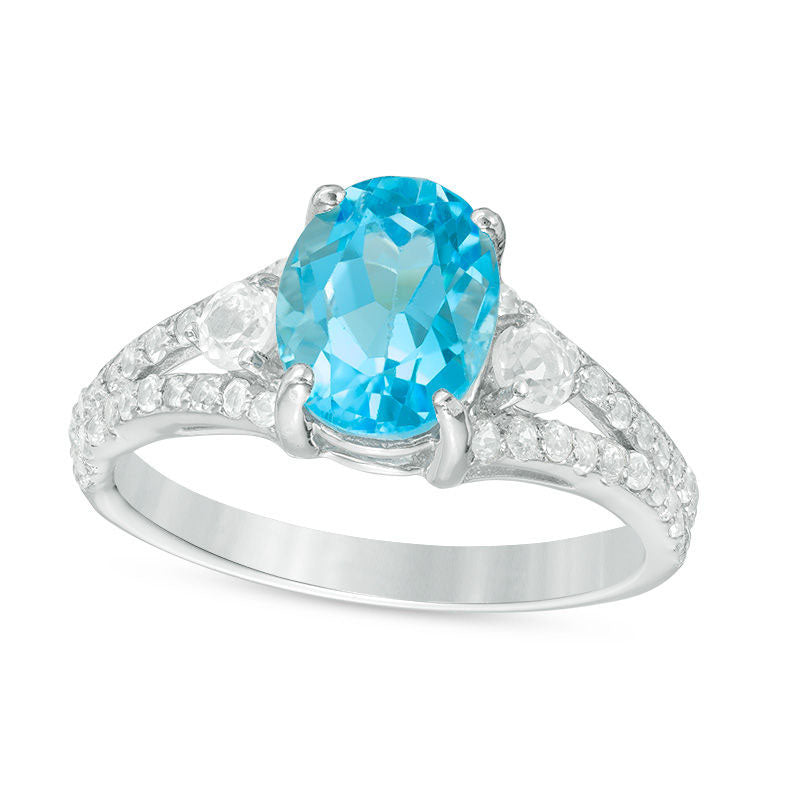 Image of ID 1 Oval Blue and White Topaz Split Shank Ring in Sterling Silver