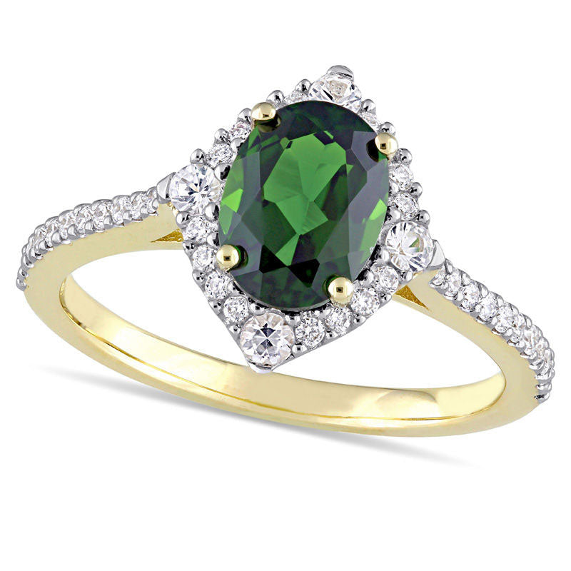 Image of ID 1 Oval Chrome Diopside White Sapphire and 025 CT TW Natural Diamond Frame Ring in Solid 14K Gold
