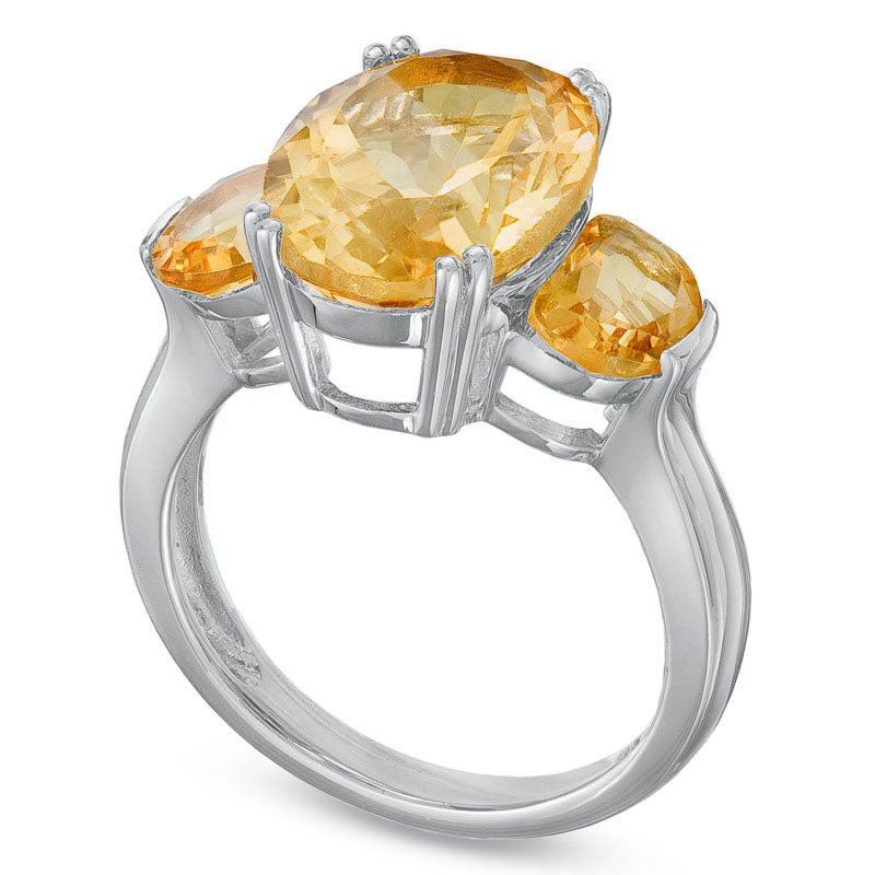 Image of ID 1 Oval Citrine Three Stone Ring in Sterling Silver