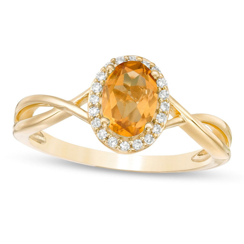 Image of ID 1 Oval Citrine and 007 CT TW Natural Diamond Frame Twist Shank Ring in Solid 10K Yellow Gold