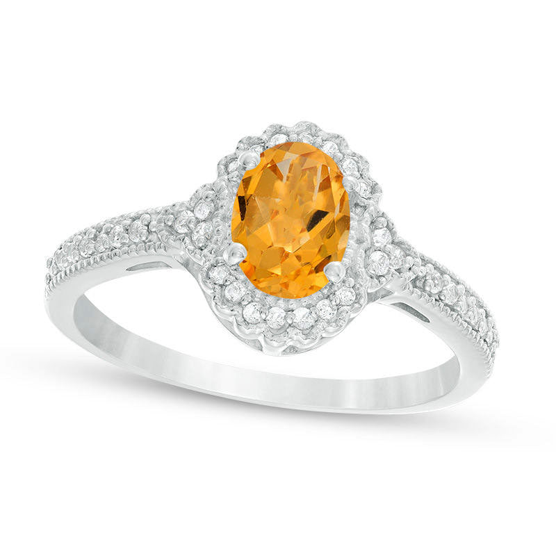 Image of ID 1 Oval Citrine and 013 CT TW Natural Diamond Frame Antique Vintage-Style Ring in Solid 10K White Gold