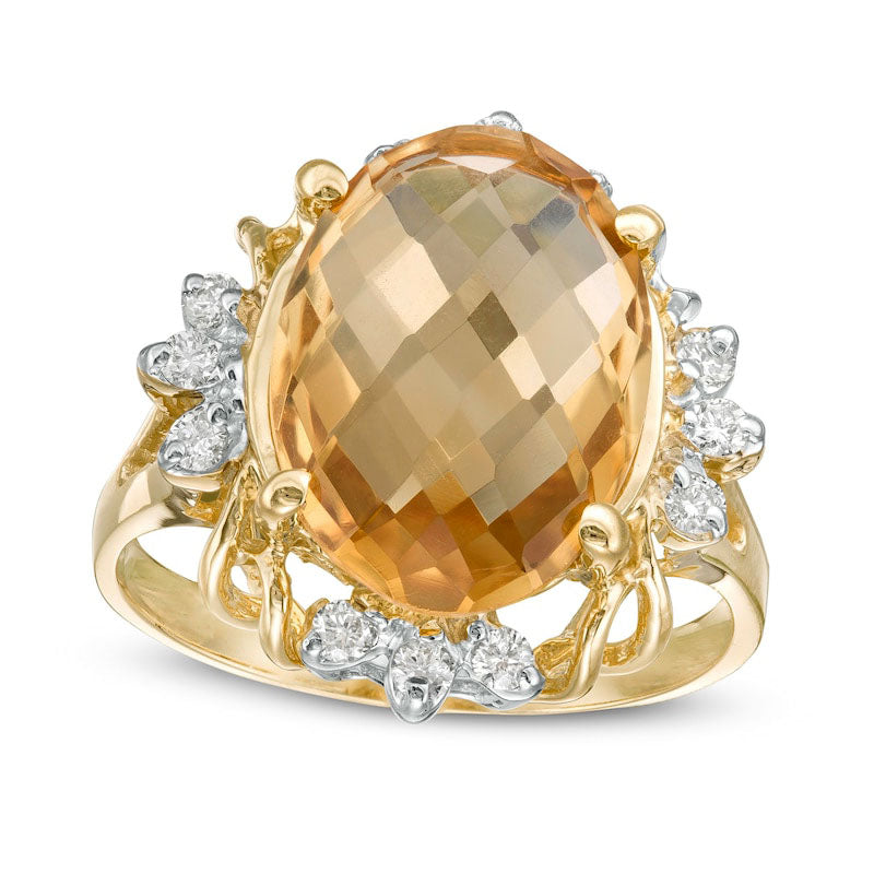 Image of ID 1 Oval Citrine and 020 CT TW Natural Diamond Petal Frame Ring in Solid 10K Yellow Gold