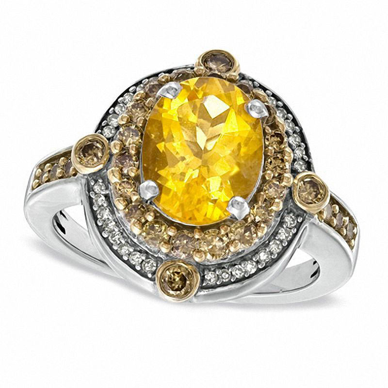 Image of ID 1 Oval Citrine and 075 CT TW Enhanced Champagne and White Natural Diamond Ring in Sterling Silver