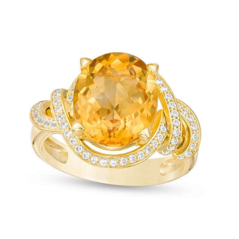Image of ID 1 Oval Citrine and Lab-Created White Sapphire Cascading Frame Ring in Sterling Silver with Solid 14K Gold Plate