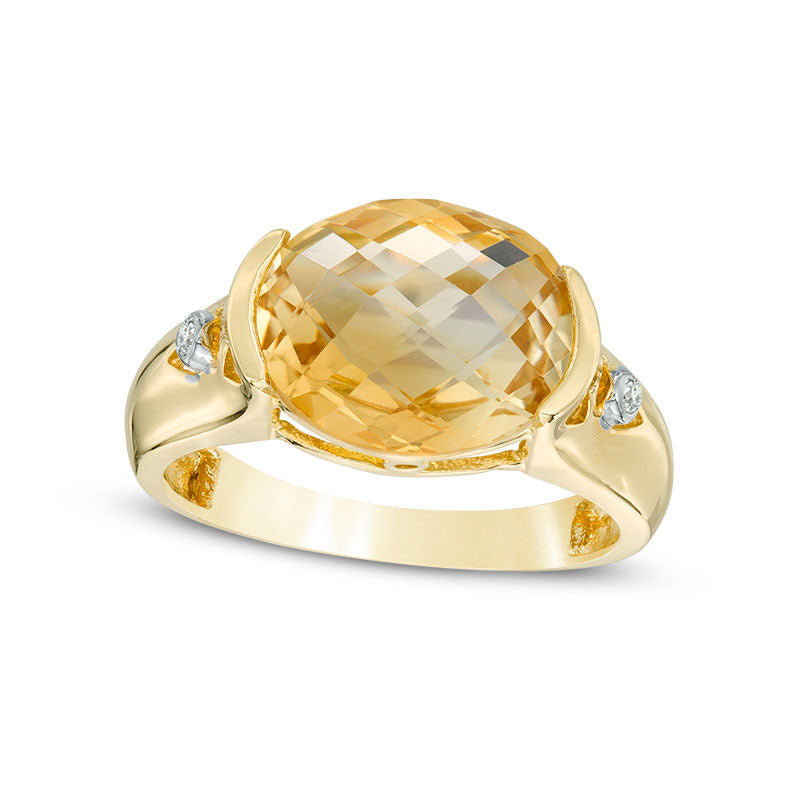 Image of ID 1 Oval Citrine and Natural Diamond Accent Collar Ring in Solid 10K Yellow Gold