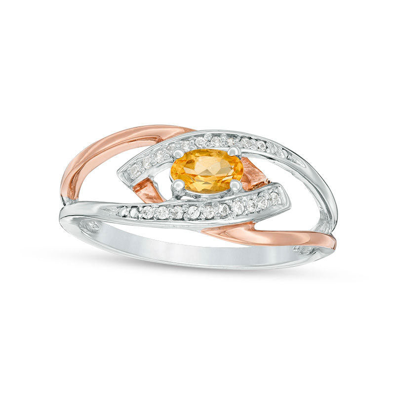 Image of ID 1 Oval Citrine and Natural Diamond Accent Split Shank Ring in Sterling Silver and Solid 10K Rose Gold