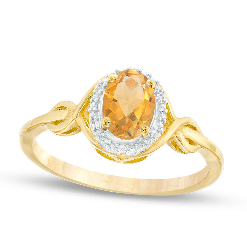 Image of ID 1 Oval Citrine and Natural Diamond Accent Twist Ring in Solid 10K Yellow Gold