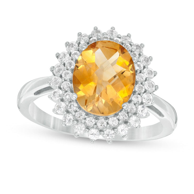 Image of ID 1 Oval Citrine and White Topaz Starburst Double Frame Ring in Sterling Silver
