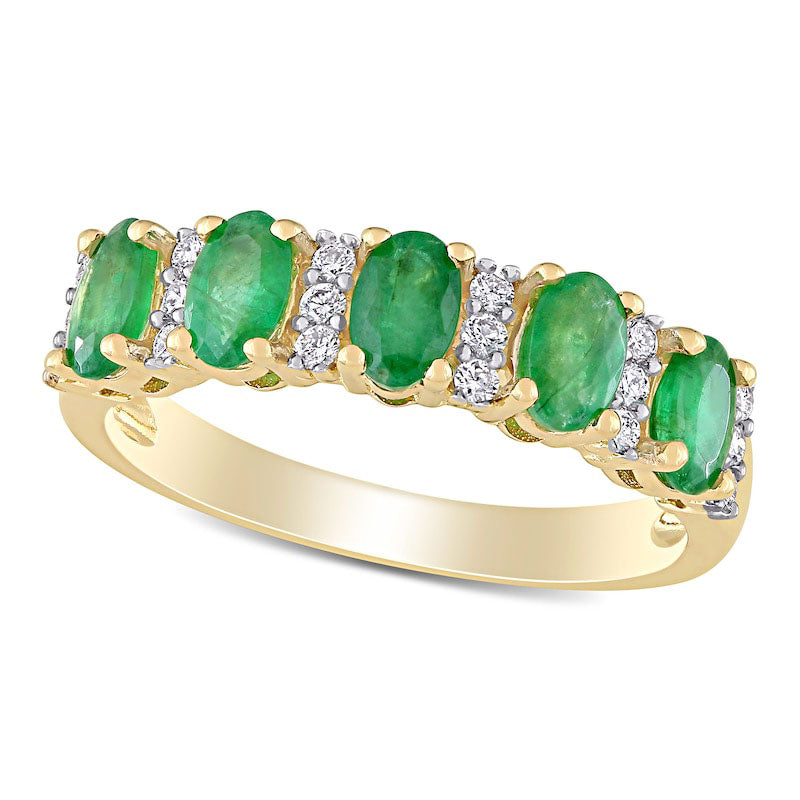Image of ID 1 Oval Emerald and 017 CT TW Natural Diamond Five Stone Ring in Solid 14K Gold