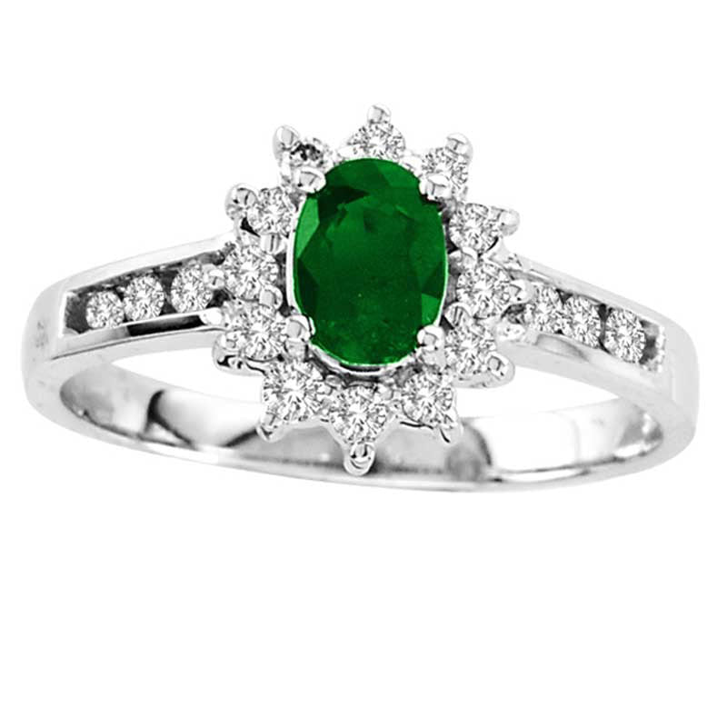 Image of ID 1 Oval Emerald and 025 CT TW Natural Diamond Ring in Solid 14K White Gold