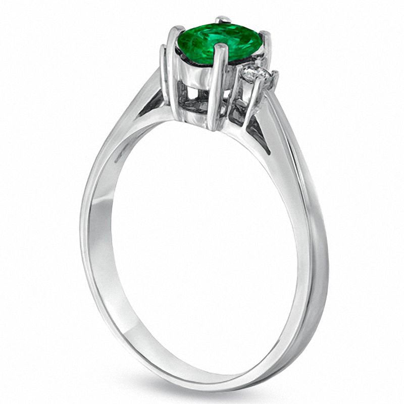 Image of ID 1 Oval Emerald and Natural Diamond Accent Engagement Ring in Solid 14K White Gold