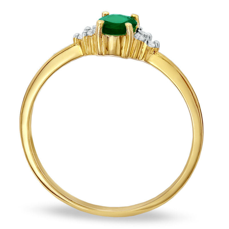 Image of ID 1 Oval Emerald and Natural Diamond Accent Ring in Solid 10K Yellow Gold