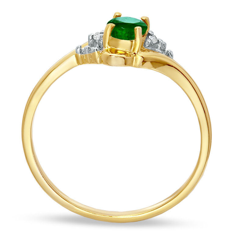 Image of ID 1 Oval Emerald and Natural Diamond Accent Swirl Ring in Solid 10K Yellow Gold