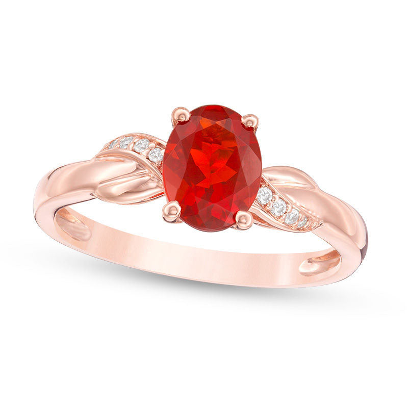 Image of ID 1 Oval Fire Opal and Natural Diamond Accent Infinity Knot Ring in Solid 10K Rose Gold