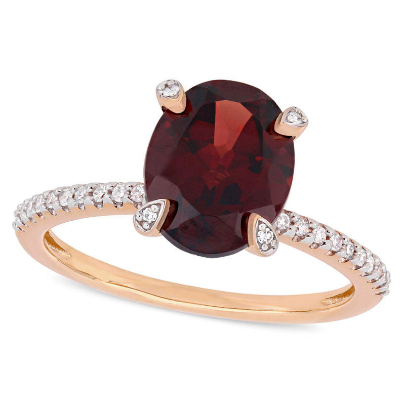 Image of ID 1 Oval Garnet and 010 CT TW Natural Diamond Engagement Ring in Solid 10K Rose Gold