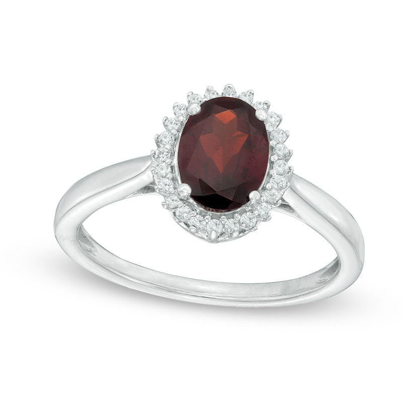 Image of ID 1 Oval Garnet and Lab-Created White Sapphire Frame Ring in Solid 10K White Gold