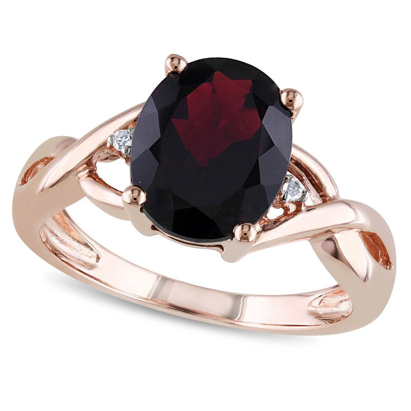 Image of ID 1 Oval Garnet and Natural Diamond Accent Ring in Solid 10K Rose Gold