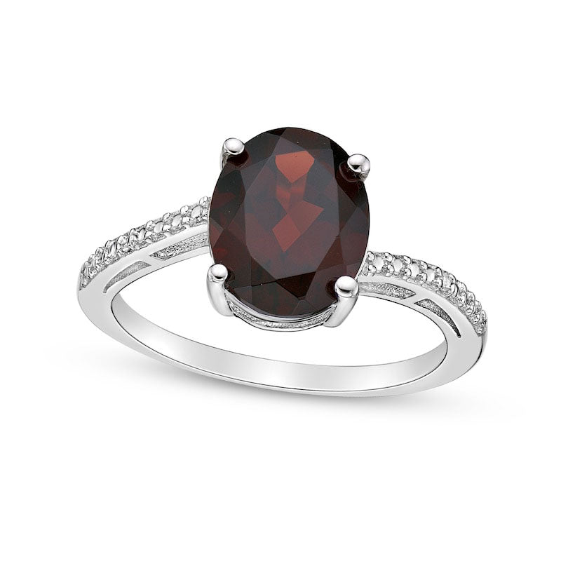 Image of ID 1 Oval Garnet and Natural Diamond Accent Ring in Sterling Silver