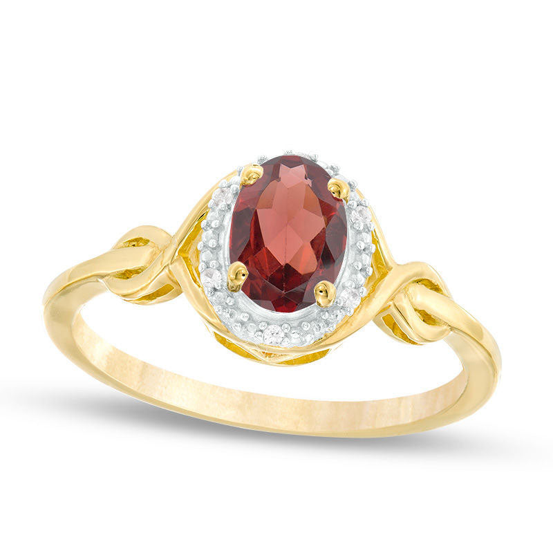 Image of ID 1 Oval Garnet and Natural Diamond Accent Twist Ring in Solid 10K Yellow Gold
