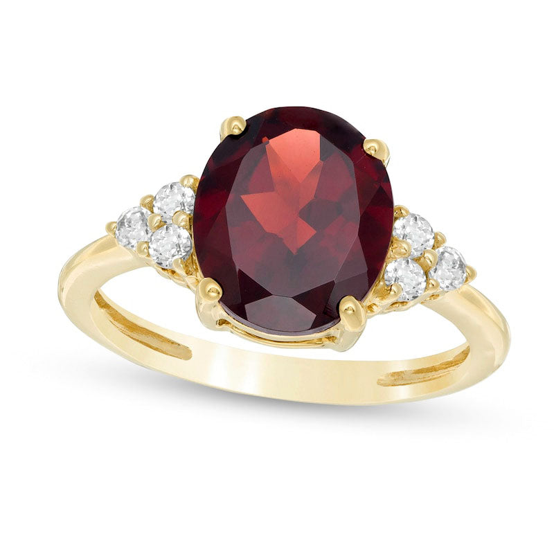 Image of ID 1 Oval Garnet and White Topaz Tri-Sides Ring in Solid 10K Yellow Gold