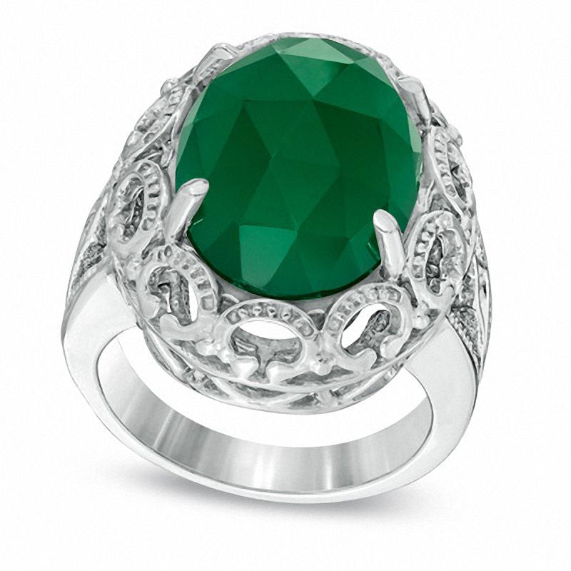 Image of ID 1 Oval Green Chalcedony Ring in Sterling Silver - Size 7