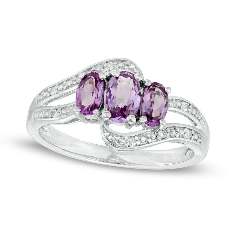 Image of ID 1 Oval Lab-Created Alexandrite and White Sapphire Beaded Bypass Ring in Sterling Silver