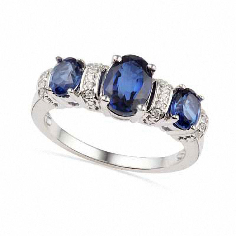 Image of ID 1 Oval Lab-Created Blue Sapphire and Diamond Accent Ring in Sterling Silver