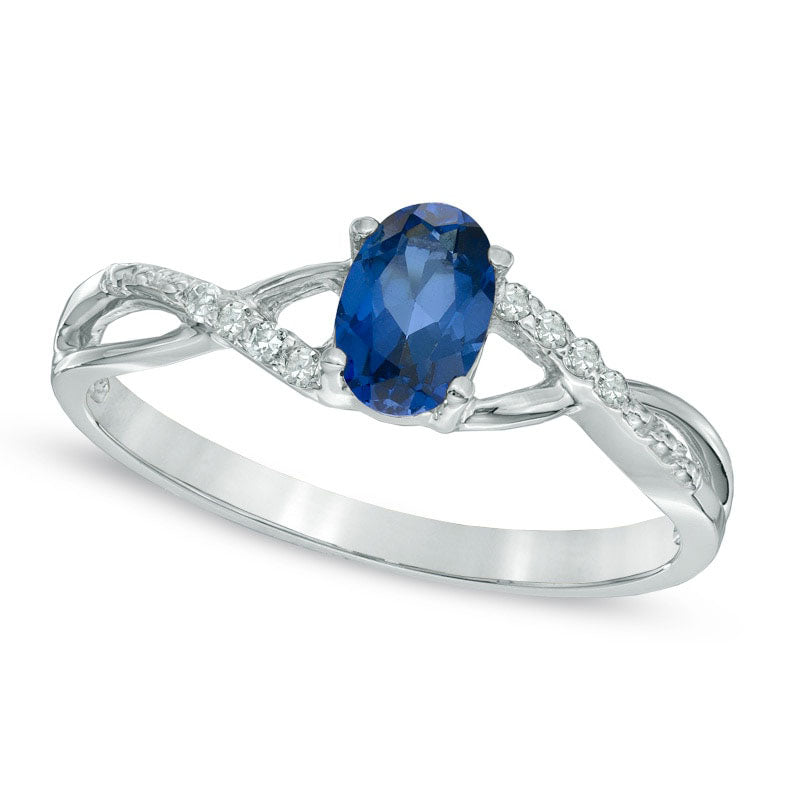 Image of ID 1 Oval Lab-Created Blue Sapphire and Diamond Accent Twist Engagement Ring in Solid 10K White Gold