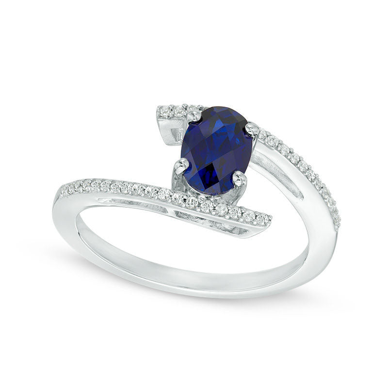 Image of ID 1 Oval Lab-Created Blue and White Sapphire Bypass Ring in Sterling Silver