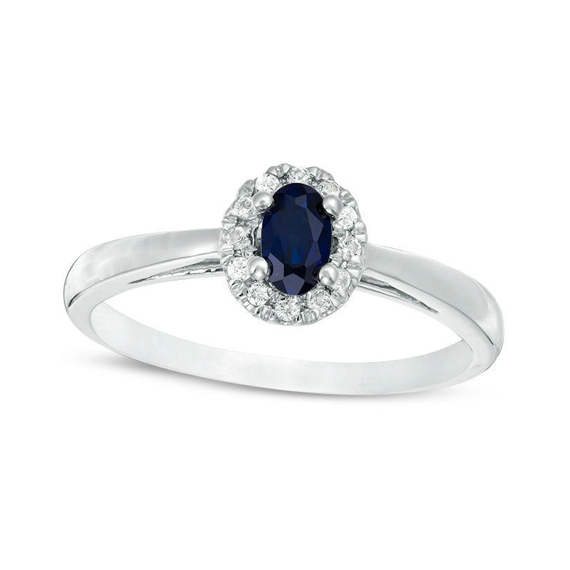 Image of ID 1 Oval Lab-Created Blue and White Sapphire Frame Ring in Solid 10K White Gold
