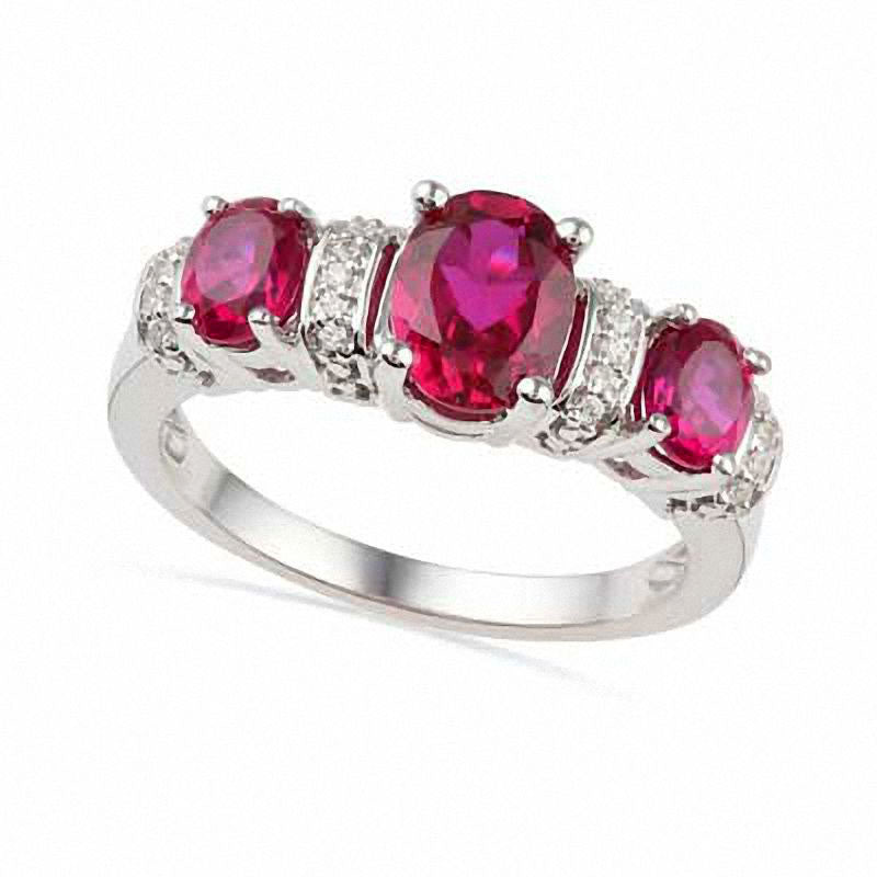 Image of ID 1 Oval Lab-Created Ruby and Diamond Accent Ring in Sterling Silver