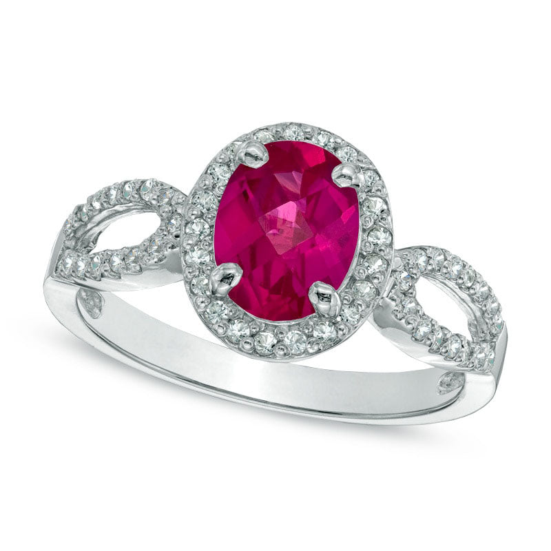 Image of ID 1 Oval Lab-Created Ruby and White Sapphire Ring in Sterling Silver