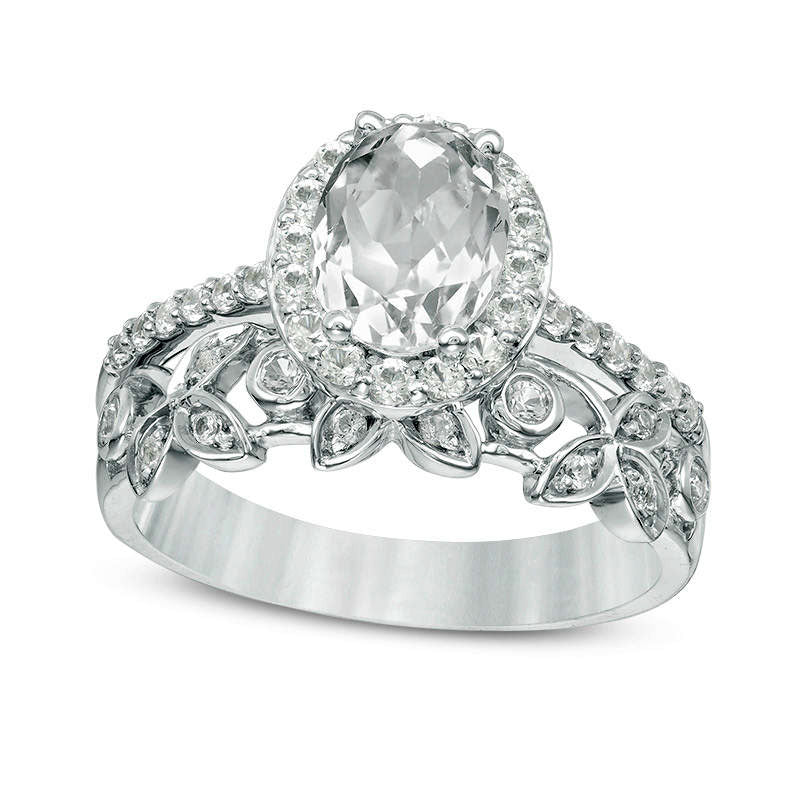 Image of ID 1 Oval Lab-Created White Sapphire Frame Vine Bridal Engagement Ring Set in Sterling Silver