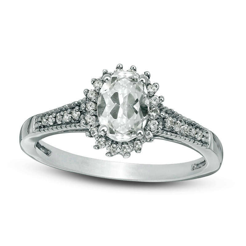 Image of ID 1 Oval Lab-Created White Sapphire Starburst Ring in Sterling Silver