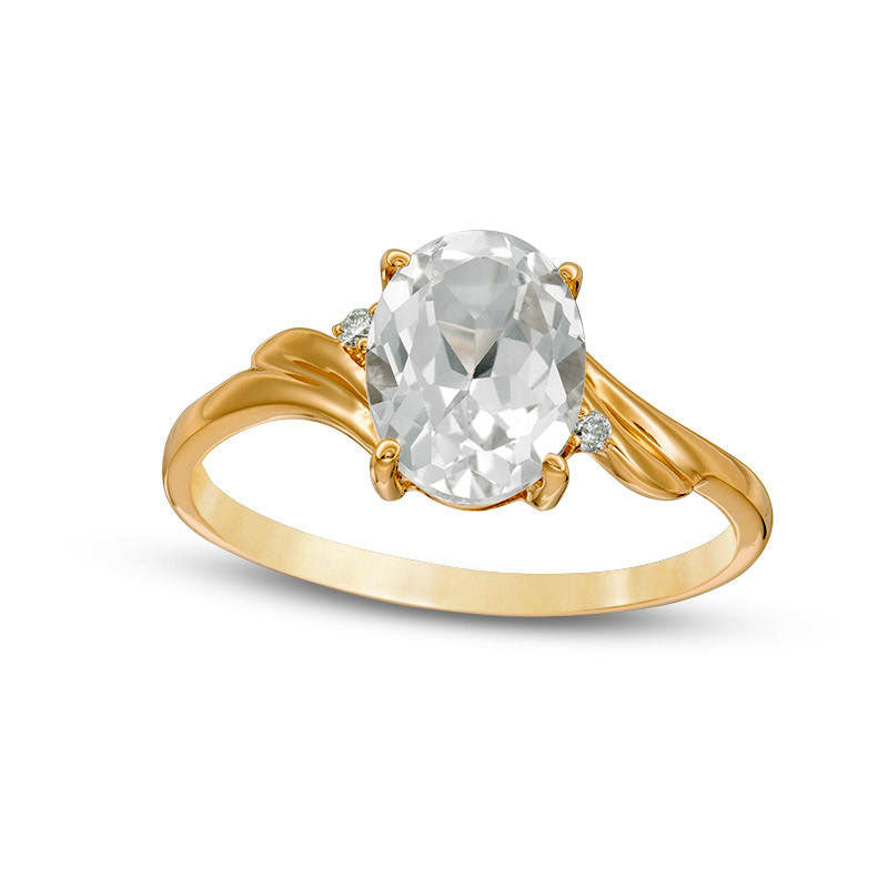 Image of ID 1 Oval Lab-Created White Sapphire and Diamond Accent Bypass Swirl Shank Ring in Solid 10K Yellow Gold