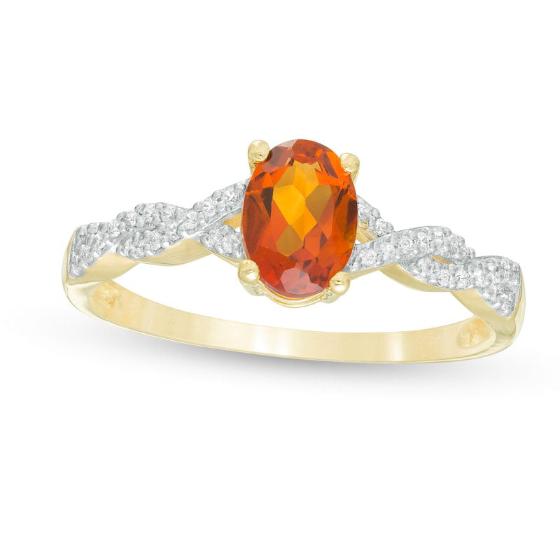 Image of ID 1 Oval Madeira Citrine and 010 CT TW Natural Diamond Braid Ring in Solid 10K Yellow Gold