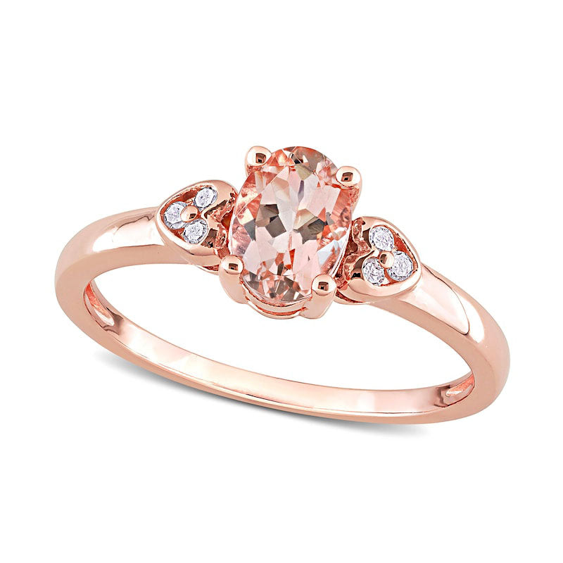 Image of ID 1 Oval Morganite and 005 CT TW Natural Diamond Trio Heart-Sides Ring in Sterling Silver with Rose Rhodium