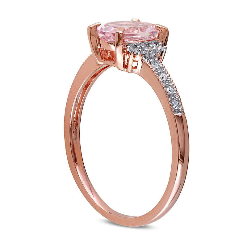 Image of ID 1 Oval Morganite and 007 CT TW Natural Diamond Engagement Ring in Rose Rhodium Sterling Silver