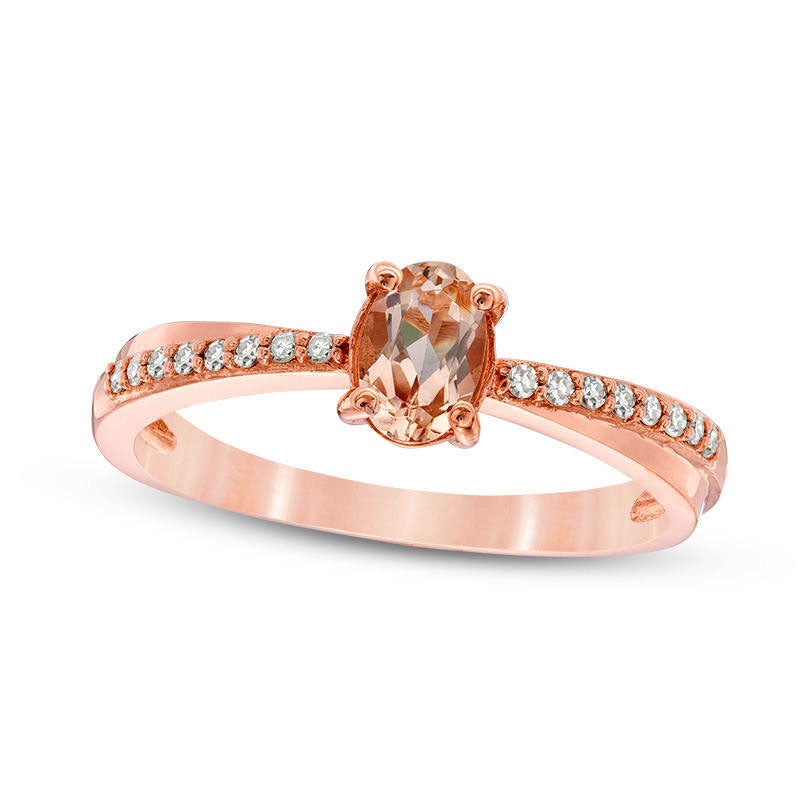 Image of ID 1 Oval Morganite and 007 CT TW Natural Diamond Ring in Solid 10K Rose Gold