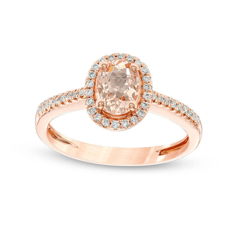 Image of ID 1 Oval Morganite and 017 CT TW Natural Diamond Frame Engagement Ring in Solid 14K Rose Gold