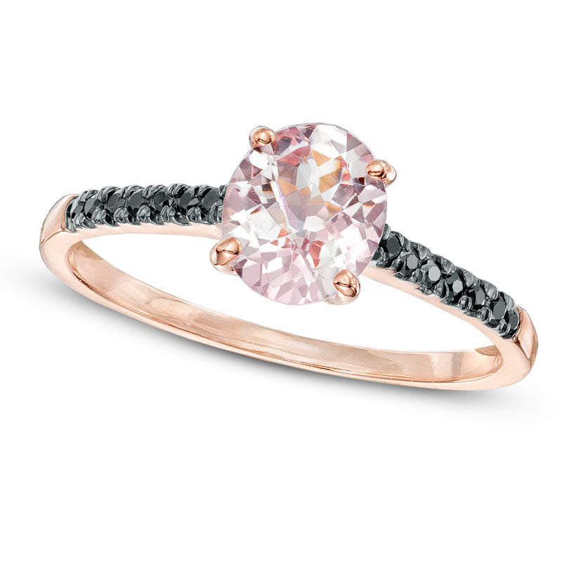 Image of ID 1 Oval Morganite and Enhanced Black Natural Diamond Accent Ring in Solid 10K Rose Gold