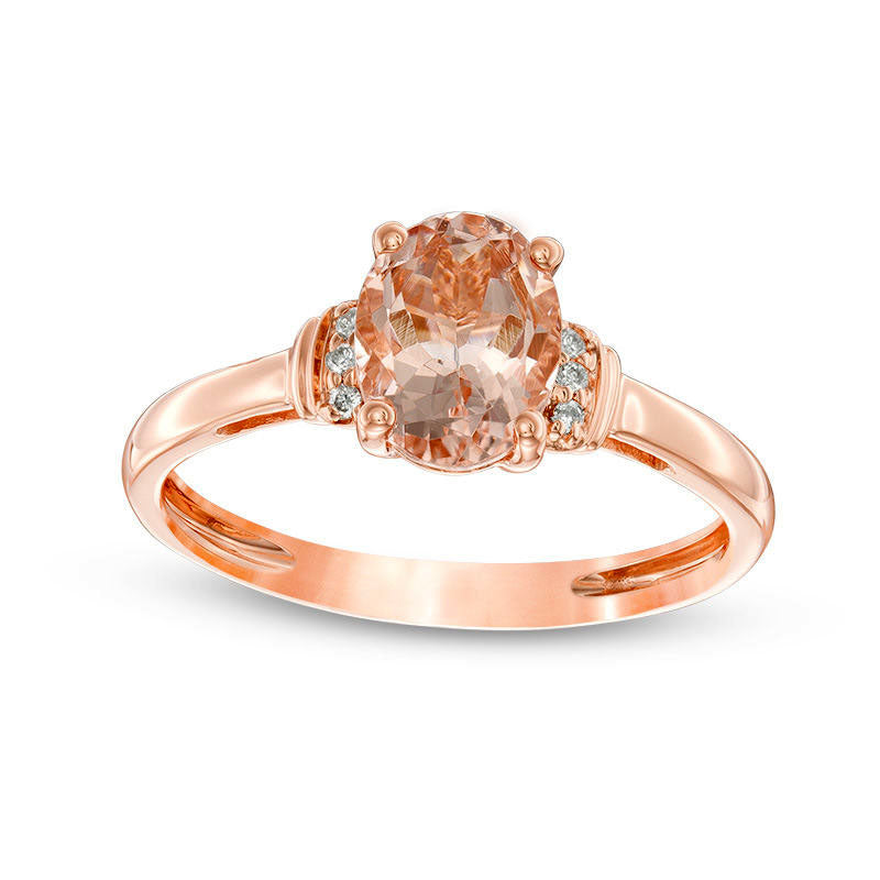Image of ID 1 Oval Morganite and Natural Diamond Accent Collared Ring in Solid 10K Rose Gold