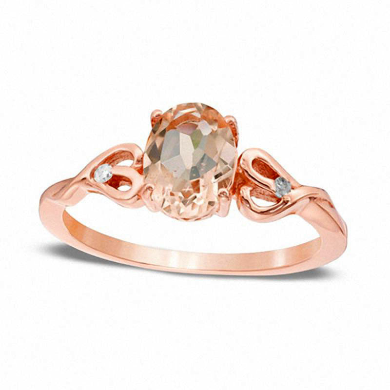 Image of ID 1 Oval Morganite and Natural Diamond Accent Heart Sides Ring in Solid 10K Rose Gold