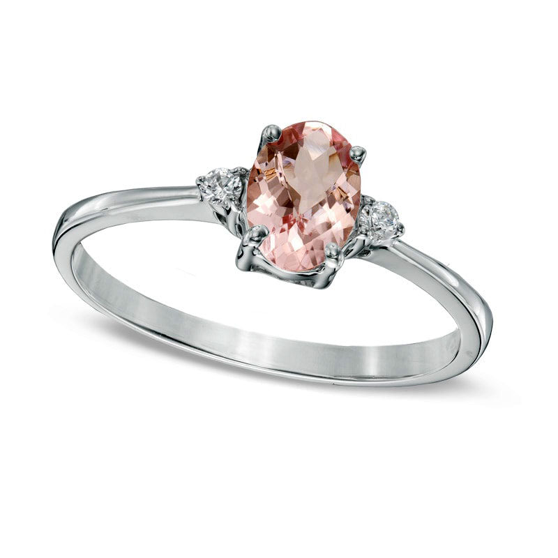 Image of ID 1 Oval Morganite and Natural Diamond Accent Ring in Solid 10K White Gold