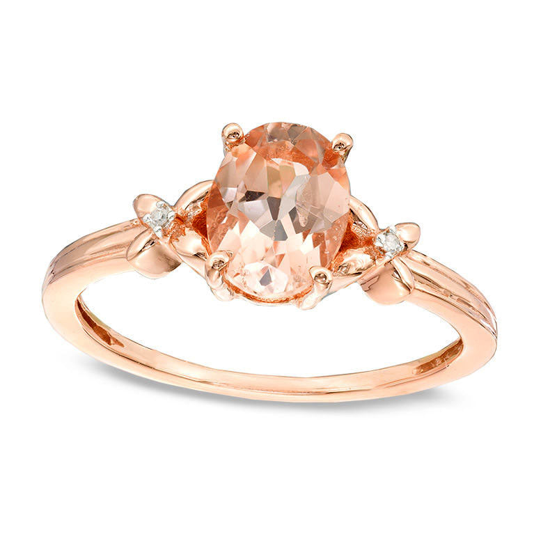 Image of ID 1 Oval Morganite and Natural Diamond Accent X Ring in Solid 10K Rose Gold