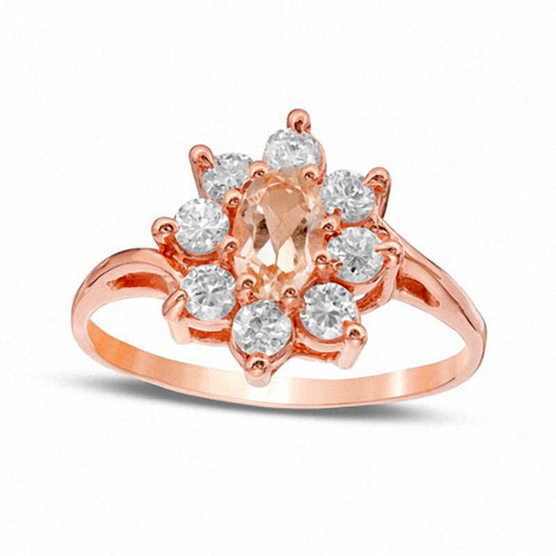 Image of ID 1 Oval Morganite and White Sapphire Frame Ring in Solid 10K Rose Gold