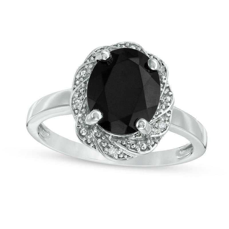 Image of ID 1 Oval Onyx and Natural Diamond Accent Pinwheel Frame Ring in Sterling Silver