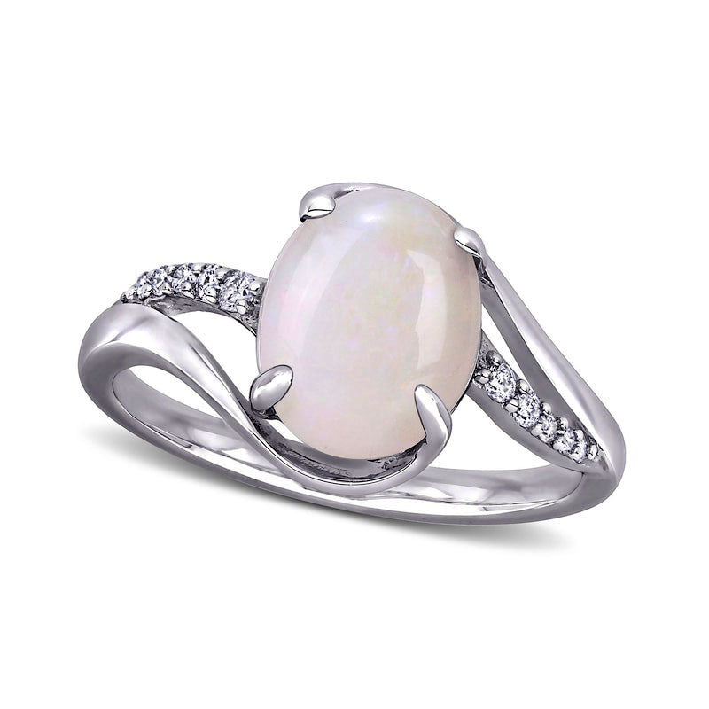 Image of ID 1 Oval Opal and 007 CT TW Natural Diamond Bypass Split Shank Ring in Sterling Silver